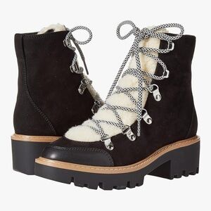 Women's Black and Cream Lace-Up Boots size8.     (#51)